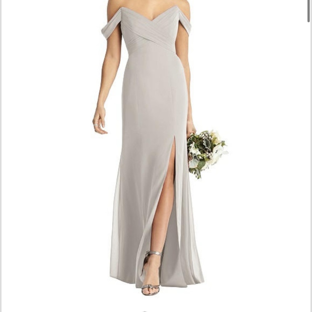 Dessy Off-the-Shoulder Criss Cross Bodice Trumpet Gown